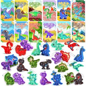 Valentines Gifts for Kids Classroom School, 24 PCS Valentines Cards for Kids with Dinosaur Pop Fidget Toys, Valentines Party Favors, Valentines for Class, Valentines Exchange Gifts for Boys Girls