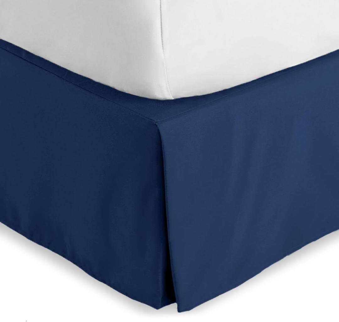 Bare Home Queen Bed Skirt - 15-Inch Tailored Drop Easy Fit - Bed Skirt for Beds - Center & Corner Pleats (Queen, Dark Blue)