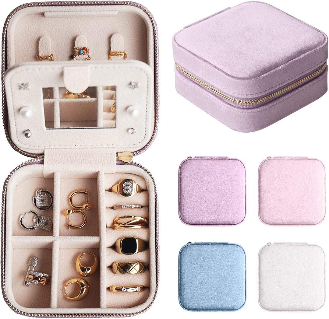 Velvet Bridesmaid Proposal Gifts Jewelry Case, Portable Mini Jewelry Organizer, Small Jewelry Boxes for Women, Bridesmaid Gifts and Travel Essentials to Store (Lilac-1 pc)