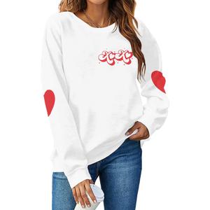 Valentines Shirt Women Love Heart Letter Print Shirts Cute Valentine's Day Long Sleeve Top (X-Large, Xo White)