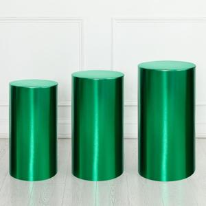 uxcell Set of 3 Green Cylinder Spandex Stand Covers, Plinth Stand Cover for Party Wedding Birthday Decoration, Only Contains Cylinder Covers (Foil Fabric - Small)