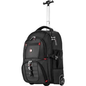 Extra Large Rolling Backpack with Wheels - Water-Resistant, 18" Laptop Compartment, 22.5"x15"x10", 55L Capacity, Ideal Carry-On for Weekend Travel, College, Work - Wheeled Business Backpack for Adults
