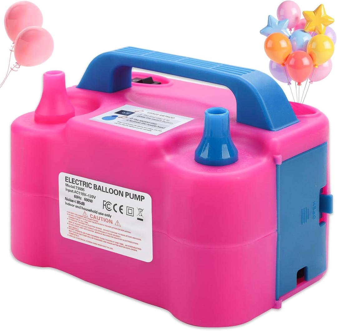 Balloon Pump Electric,110V 600W Balloon Blower Inflator Dual Nozzle Air Pump Balloons Inflator for Decoration, Party, Sport,Gifts:2 Balloon Tying Tools (Red)