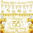 50th Wedding Anniversary Decoration White Gold Happy 50th Anniversary Banner Hanging Swirls for 50 Years Golden Wedding Party Decorations Supplies