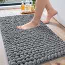 LUMI Luxury Bathroom Rug, Ultra Soft Quick Dry Bath Mat, Non-Slip Absorbent Thick Chenille Bath Rug, Cozy Braid Design Floor Mat for Bathtub, Sink, Laundry, Bedroom, Grey, 17"x30"