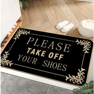 AUSTAB Funny Welcome Mats Please Take Off Your Shoes Mat for Entrance Indoor and Outdoor Personalized Mats Anti-Slip Novelty Gift Mat 17 x 29 Inch (Black)