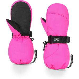 HIGHCAMP Kids Long Cuff Winter Gloves with Stay-on Strap Waterproof Mittens for Toddler Children Snow Ski (Rosa), Size: S (3-5 Y)