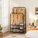 HOMIDEC Double Rods Clothes Rack Clothing Rack with 3 Tier Storage Shelves Clothes Rack for Hanging Clothes Multifunctional Clothes Organizer Bedroom,Wardrobe Closet,Shop,Black