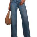 KUNMI Jeans for Women Wide Leg High Waisted Trendy Strechy Straight Leg Loose Tummy Control Denim Pants with Pocket 2025 34x32