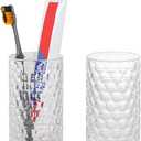Bathroom Toothbrush Holder Set, 11oz Clear Glass Toothbrush Holder and Bathroom Tumbler Cup Set, Decorative Countertop Storage Cups Organizer for Toothpaste, Brushes