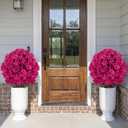 Faux Geraniums for Outdoor Planters: Hot Pink Topiary Ball, 2 Pcs | 26in Faux Silk Flowers with Pot for Front Porch Entryway Yard Patio, Red Geraniums Flower for Outdoor Indoor Decor