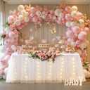 9FT Table Skirt for Rectangle or Round Tables White Tulle 2-Layer Ruffle Tulle Tutu Cloth Desk Table Skirt with LED Lights for Birthday Party Baby Shower Wedding Banquet Cake Dessert Decorations