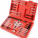 Thorstone 46pcs Harmonic Balancer Puller Set, Reinforced & Thickened Heavy-Duty Steering Wheel Flywheel Crankshaft Pulley Puller Tool Kit for Automotive Repair (Red)
