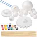 Pllieay Solar System Model Foam Ball Kit Includes 14PCS Mixed Sized Polystyrene Spheres Balls, 12PCS Bamboo Sticks, 12 Color Pigments, 2PCS Painting Brushes for School Science Projects (40 Pieces)
