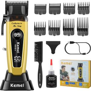 KEMEI 90-4 Professional Hair Clippers for Men, 11500 RPM Barber Clippers with LED Display, Cordless Hair Trimmer with DLC Blade & Charging Base, 2000 mAh Hair Clipper for Barbers Haircut Kit