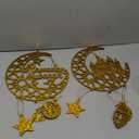 2 Pieces Eid Mubarak Door Sign Wooden Hanging Signs, Ramadan Kareem Hollow Ornament Decorations Moon and Stars, Moon Shape Ramadan Mubarak Party Wood Wall Hanger for Islamic Muslim Home Decor (Large, Gold House)