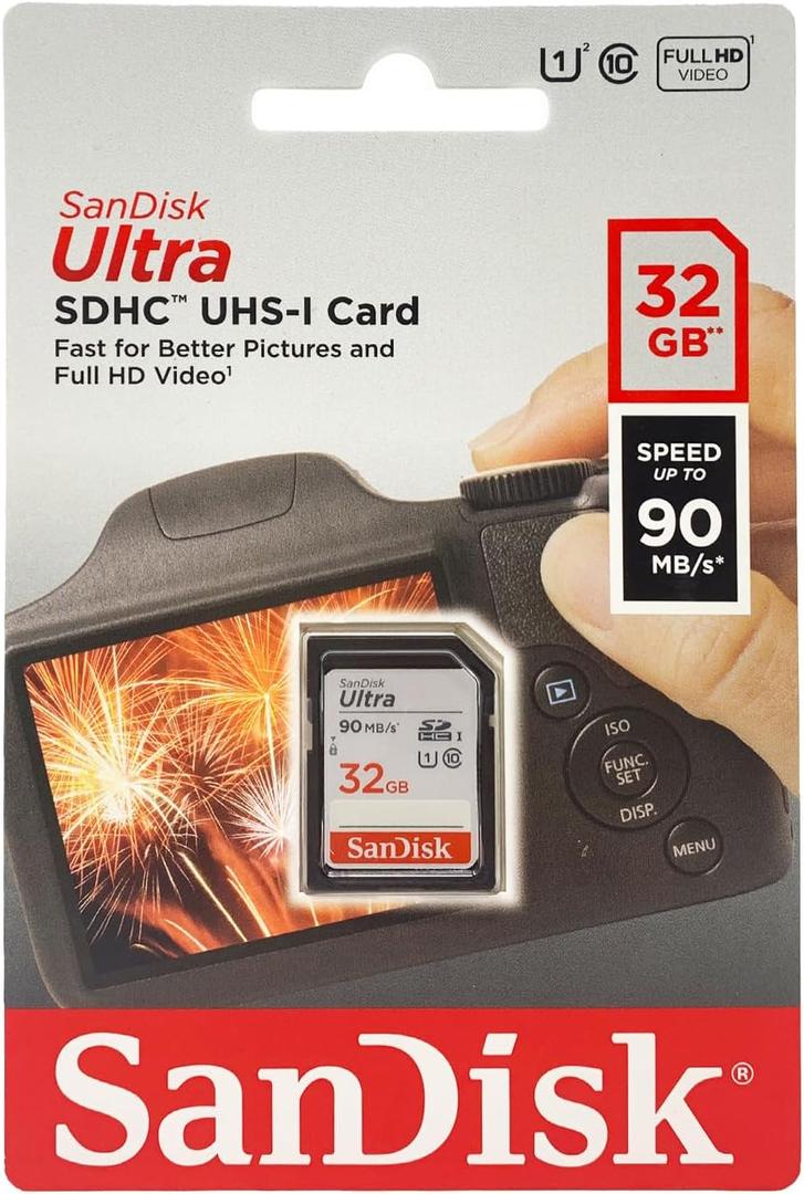 SanDisk 32GB Ultra SDHC UHS-I Memory Card - 90MB/s, C10, U1, Full HD, SD Card - SDSDUNR-032G-GN6IN