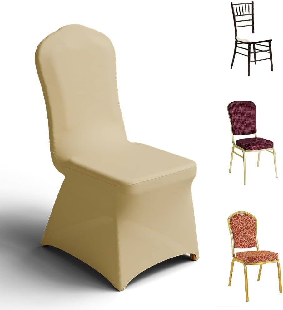Trlyc 100 Pcs Spandex Chair Covers for Dining Chairs Stretch Polyester Dining Chairs Slipcovers for Wedding Party Decor Banquet Flat-Front Chair Cover (Gold)