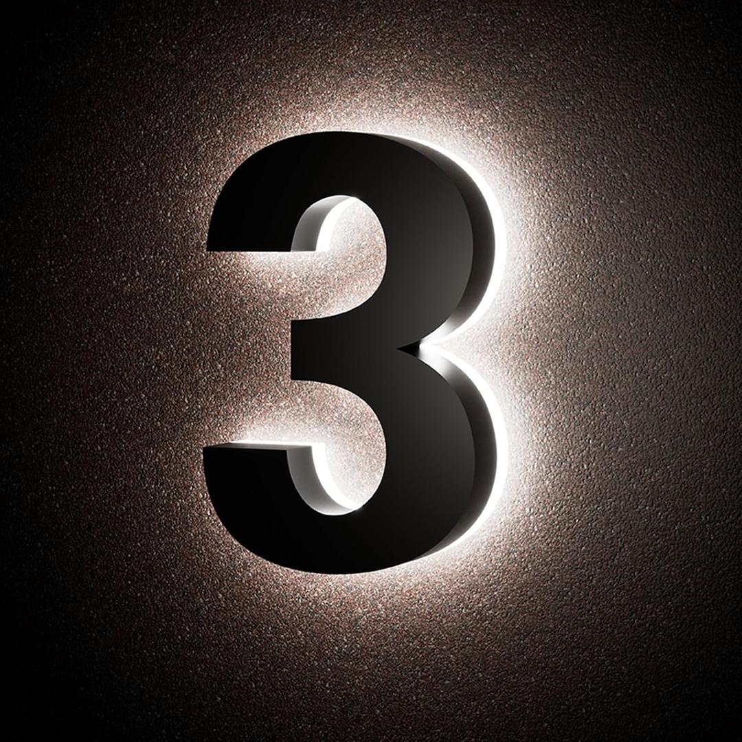 5 Inch Backlit House Numbers for Outside, Stainless Steel, LED Illuminated Home Address Number, Modern Lighted Address Signs for Houses, Restaurant, Waterproof