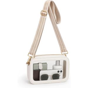 Clear Bag for Stadium Events, Clear Purse for Women, Stadium Approved Crossbody Handbag for Concerts Sports Fans (Beige&white Strap)