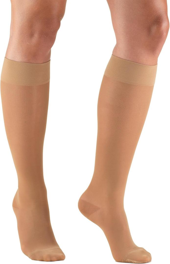 Truform Sheer Compression Stockings, 15-20 mmHg, Women's Knee High Length, 20 Denier, Beige, X-Large
