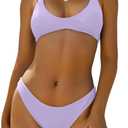 ZAFUL Women's Tie Back Padded High Cut Bralette Bikini Set Two Piece Swimsuit (1-Light Purple63, Large)