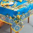 YiHomer Provence Blue Lemon Mediterranean Tile Tabletop for Spring Summer Decorations, Picnics and Dinner Parties - Indoor Outdoor, Stain and Water Resistant, Tablecloth, 52 x 52 Square