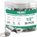 OURU 36pcs 1/2 Inch Conduit Clamp 304 Stainless Steel, Rigid Metal Pipe Clamp U Bracket, 2 Holes Pipe Strap for Automotive, Wire & Tube