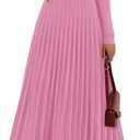 PRETTYGARDEN Women Sweater Dress Fall Fashion 2026 Long Sleeve V Neck Ribbed Knit Pleated A Line Elegant Maxi Winter Dresses (Pink, X-Large)