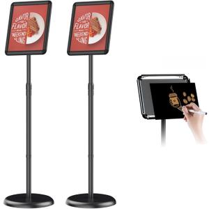 Adjustable Pedestal Floor Stand Sign Holder for 8.5 x 11 inches Poster, Snap open frame, Outdoor Indoor Standing Display Sign Holders. (2 Pack)
