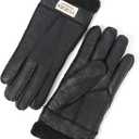 YISEVEN Women's Winter Sheepskin Shearling Leather Gloves Wool Cuffs (Black, L)