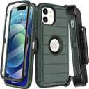 KECAI for iPhone 12 Case,iPhone 12 Pro Case with Belt Clip Holster,Built-in Screen Protector,Heavy Duty Shockproof Drop Protection Military Grade Rugged Phone Cover with Kickstand (Dark Green)
