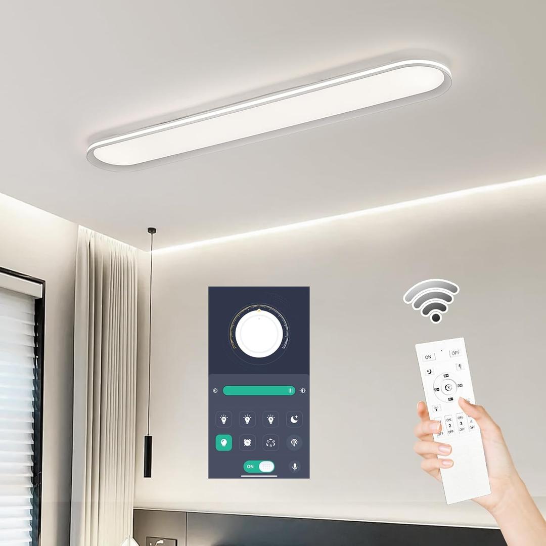 47.1 Inch Dimmable Metal LED Ceiling Light,Slim, Edge Lit - 65W Full Spectrum Linear Ceiling Lamps,3000-6500K Modern Ultra Thin Low Profile Light Fixture for Kitchen, Home & Office Hallway (Dimmable (Memory Function,CRI 97+))