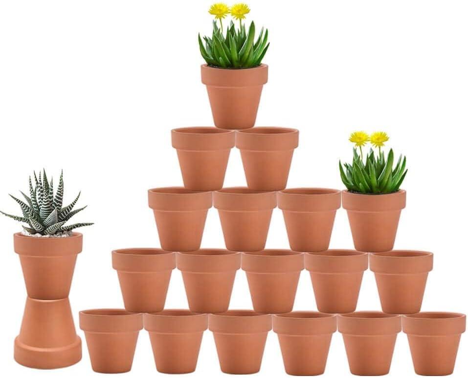 vensovo 3 Inch Terra Cotta & Terracotta Pots with Drainage - 20 Pack Clay Flowerpots, Succulent Nursery Planter Great for Plants, Crafts, Wedding Favor (Brown)
