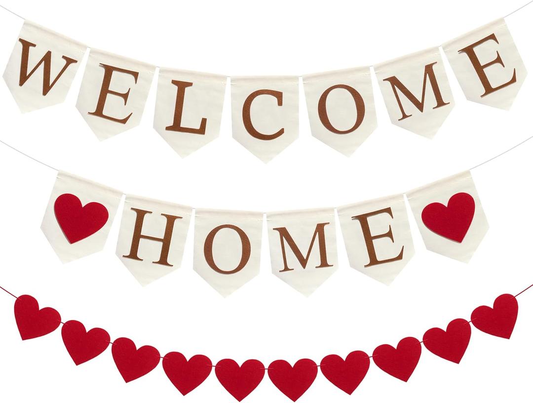 Pre-Strung Welcome Home Burlap Banner, Assembled Welcome Sign for Boho Rustic Welcome Decorations, Housewarming, Homecoming, Military Return Party Decorations