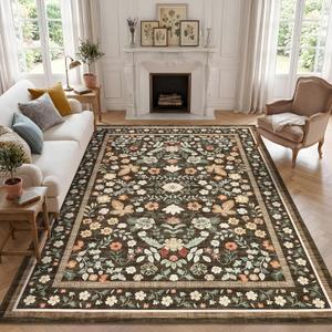 GarveeHome 10x14 Area Rugs for Bedroom Machine Washable Rugs Soft Low Pile Non-Slip Backing Stain Resistant Large Carpet for Living Room Farmhouse Dining Room Nursery Brown