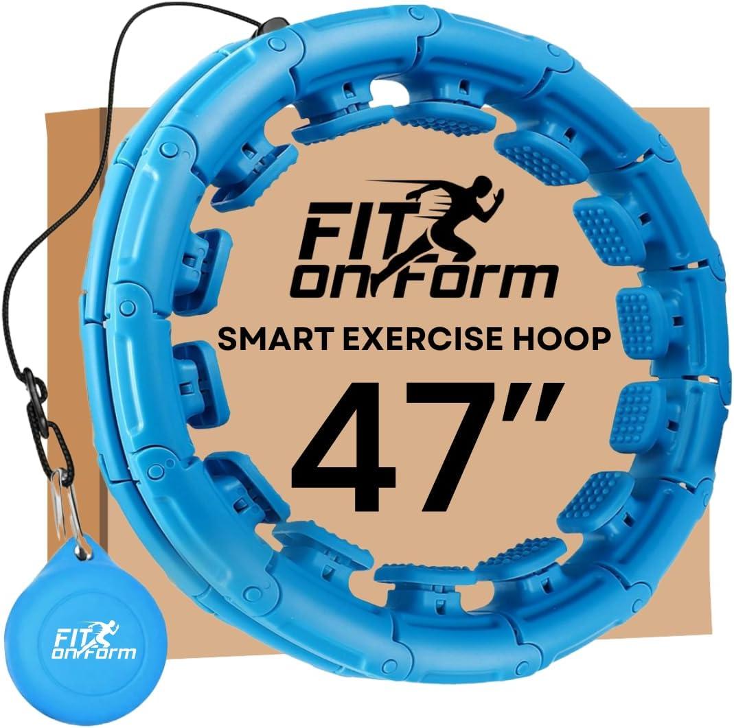 Infinity Weighted Hula Fit Hoop for Adult Weight Loss, 2 in 1 Smart Fitness Exercise Hoop for Women Abs Workout, Fit on Form 24/28/32 Detachable Knots (Blue - 47 Inch)