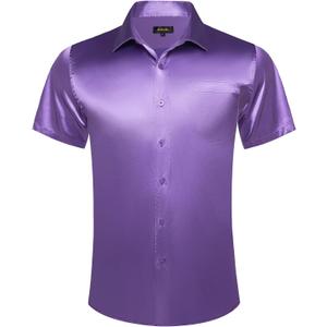 DiBanGu Mens Dress Shirts,Casual Solid Short Sleeve Shirt Regular Fit Summer Button Down Shirts with Pocket (Medium, Lavender Purple)