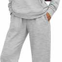 AUTOMET Womens 2 Piece Outfits Sweatsuits Lounge Matching Fall Sets Jogging Suit Oversized Hoodie Wide Leg Sweatpant Clothes Grey L