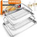 Air Fryer Basket for Oven, Stainless Steel Oven Air Fryer Basket and Tray Set, 2 Pack Air Fryer Pan Rack with 100 Pcs Parchment Papers - 15"x11" & 12.8"x9.6" (15"x11" & 12.8"x9.6")