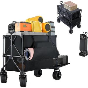 700lb Double Decker Wagon Collapsible Cart Foldable Heavy Duty Wagon Collapsible400L,54" Extended Foldable Cart with Wheels for Camping Fishing & Outdoor Use, Beach cart