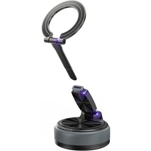 Magnetic Car Phone Mount, 2-in-1 Detachable Ring Stand for Desk & Dashboard, 360 Triple Axis Windshield Holder, N52 Strong Magnet, Universal Fit, Includes 2 Metal Plates,Grey