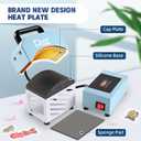 Hat Press, Mini Hat Press Heat Machine for Caps Hats with 5.4" * 3.1" Curved Teflon Coated Heat Plate & Safety Base for Heat Transfer Vinyl, Sublimation and DIY Projects, Blue