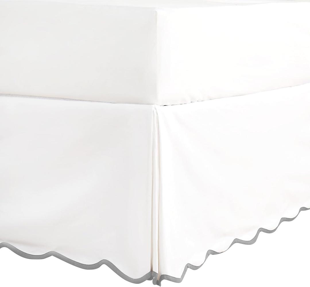 HIG Off-White Chic Twin XL Bed Skirt - Easy Fit Scallop Edge Pleated Bedskirts, 14 Inch Drop Anti-Slip Dust Ruffle, Thick Fabric for Enhanced Privacy, Pre-Washed for Long-Lasting Use(N60022) (White/Light Gray)