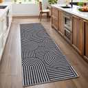 ROYHOME Modern Rug 2.5x8 Runners for Hallways, Abstract Kitchen Runner Rugs Non Slip Bath Runners, Rainbow Washable Runner Rug for Bedroom, Soft Long Rugs for Entryway Bathroom Laundry Dorm, Black