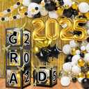 107 Pcs Black and Gold Graduation Decorations Class of 2025 - Graduation Balloon Boxes, Balloon Arch Garland Kit, Fringe Curtains, Party Decorations 2025 for Any Grades