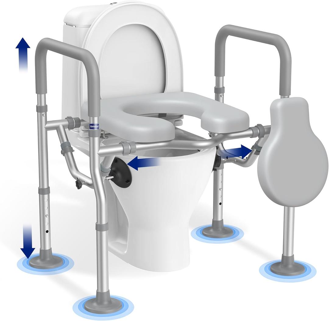 T1 Toilet Seat Riser for Seniors, Raised Toilet Seat with Handles with Adjustable Height Width, 400lb Elevated Commode Chair with Side Clamps, Handicap Toilet Seat for Elderly (Gray)
