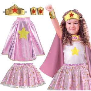 iROLEWIN Wonder Star Superhero-Costumes for Girls Dress-Up Super-Hero-Capes for Kids Tiara Tutu as Christmas Birthday Gifts