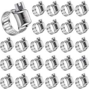 50 Pcs Stainless Steel Hose Clamps 3/8 Inch to 5/8 Inch (10- 16 mm) 304 Stainless Steel Worm Gear Metal Hose Clamps for Pipe, Intercooler, Plumbing, Tube and Fuel Line