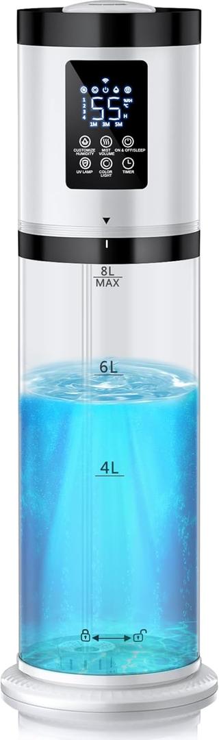 Humidifiers for Bedroom Large Room, 2.11 Gal Large Capacity Cool Mist Humidifier, Air Humidifiers for Home, Customized Humidity, Fast Symptom Relief, Ultra Quiet, Easy Top Fill, Decorative Night Light